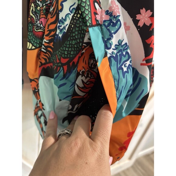 Reason Kanji Dragon Tiger Cherry Blossoms Mens Rain Jacket XL Eclectic Colorful - Picture 2 of 8